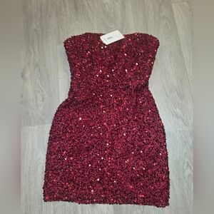 Gianni Bini Red Sequin Strapless Cocktail Dress